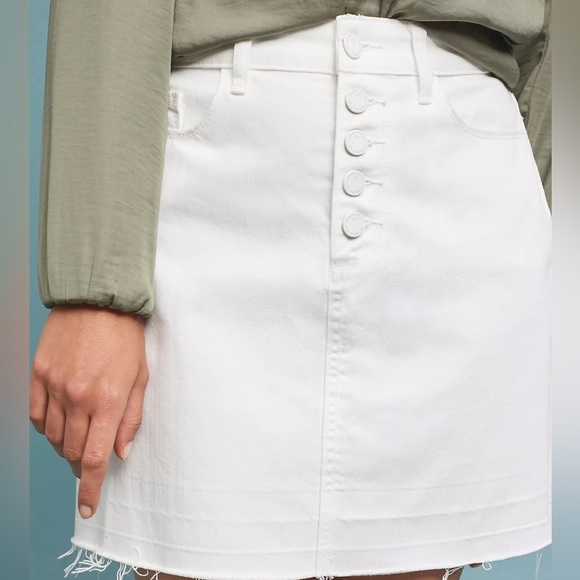 Aideen White Button-Front Denim Mini Skirt Stretch Cotton Blend Raw Hem Sz 10 - Picture 14 of 14